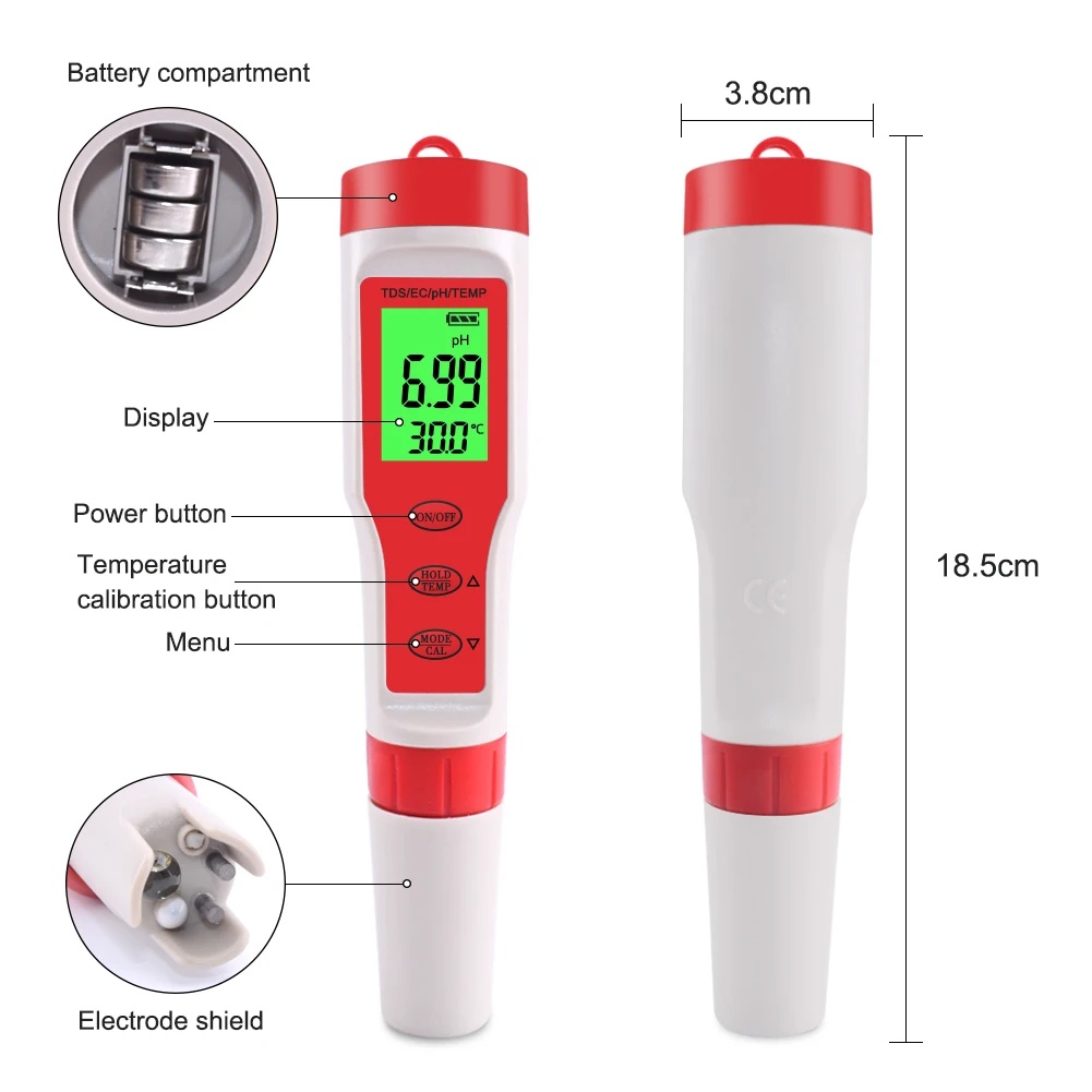 Medidor de ph tds 4 em 1, ph/t - Ph Meter Digital Water Tester avaliação e preço